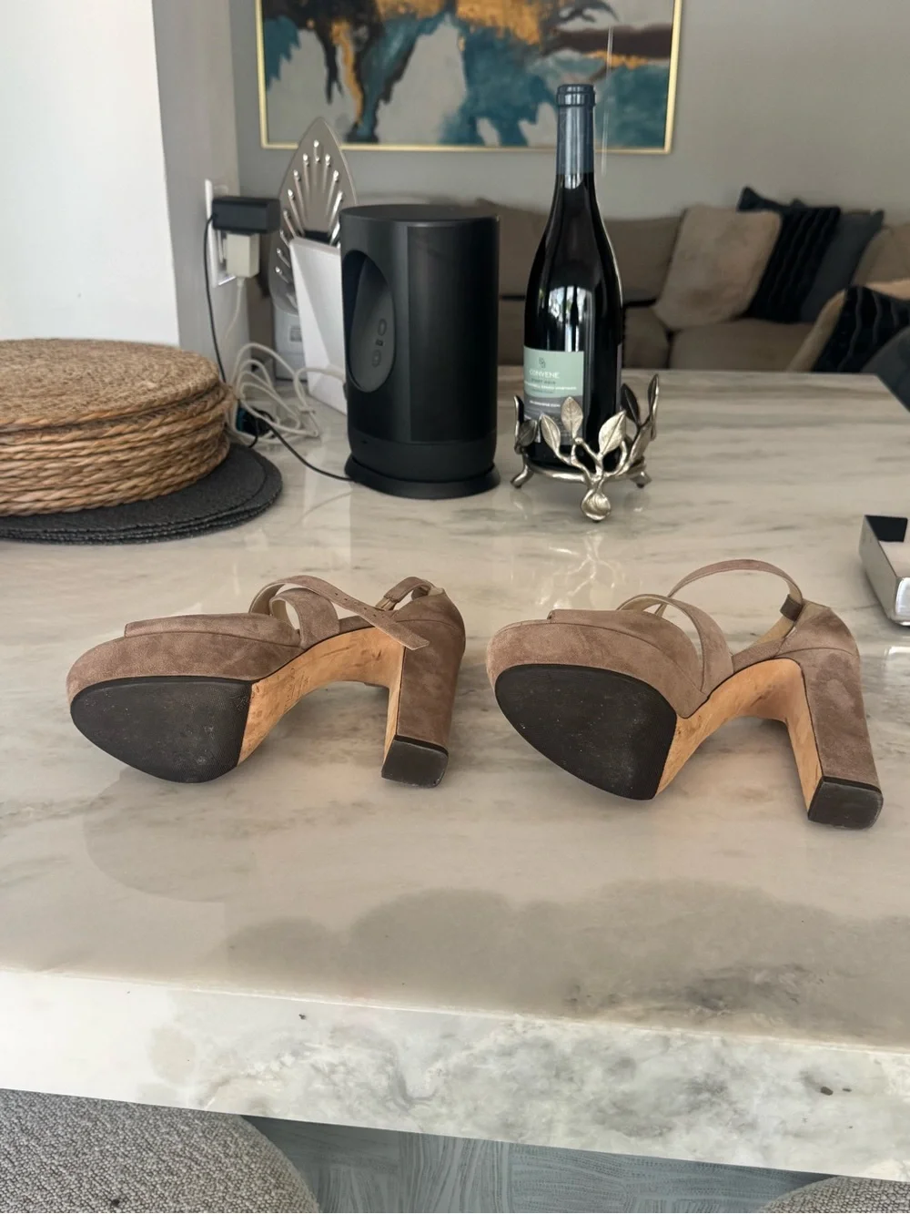 Jimmy Choo Taupe Suede Crisscross Platform Sandals size 38 -good condition